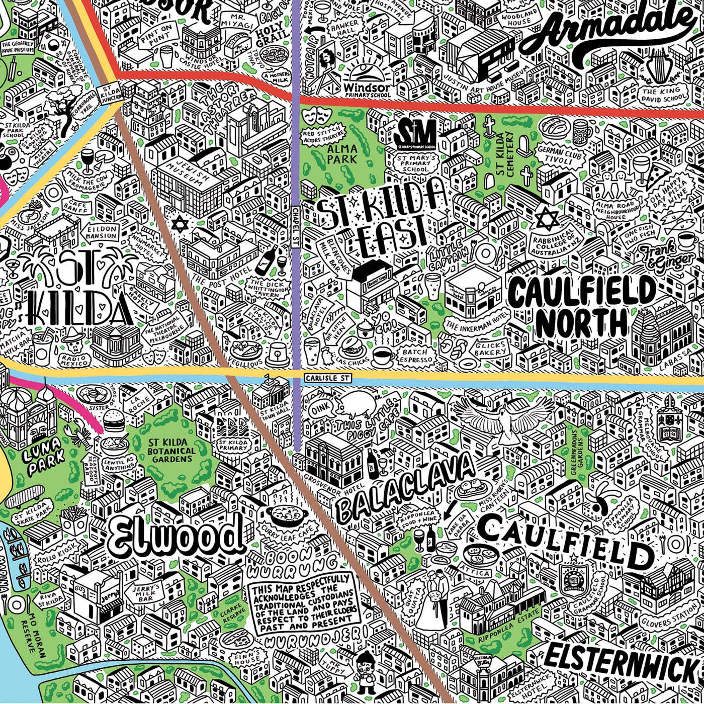 Evermade - Wholesale Art Print - Hand Drawn Map of Melbourne Art Print10