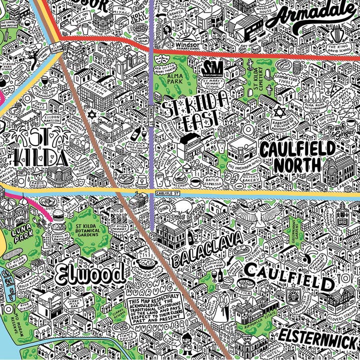 Evermade - Wholesale Art Print - Hand Drawn Map of Melbourne Art Print10