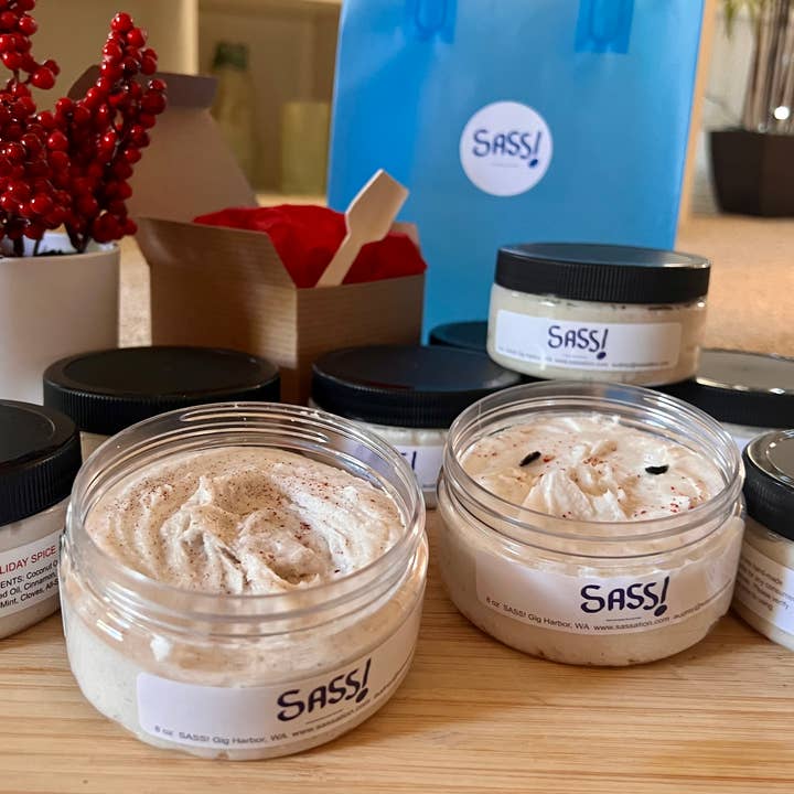 SASS! - Wholesale Body Scrub/Exfoliant - SASS! Vanilla and Holiday Spice hand/face/body scrub