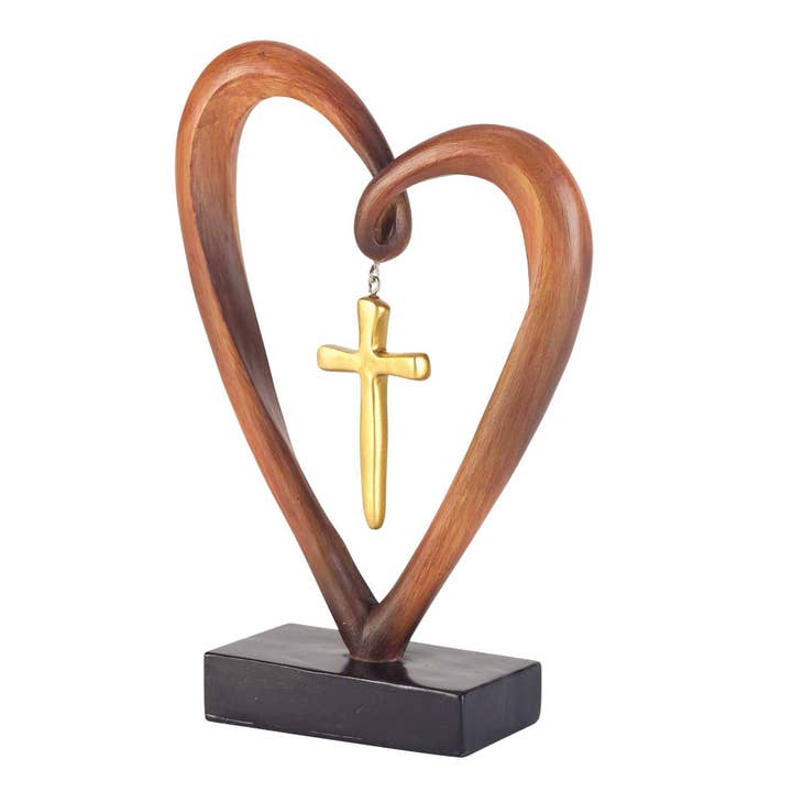 Dicksons - Wholesale Decorative Tabletop Object - HEART GOLD CROSS TABLETOP FIGURINE