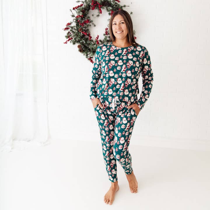 Dreamiere - Wholesale Lounge Set - Women's - We Believe Holiday Family Matching Santa Women's Long Sleeve Bamboo Loungewear - Jolly Green