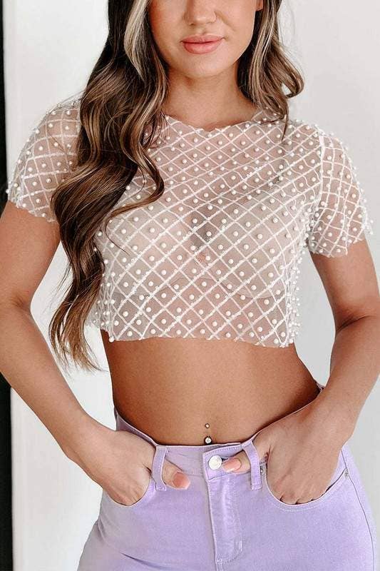 Fashion Combination - Wholesale Blouse - Women's - pearl studed mesh top8