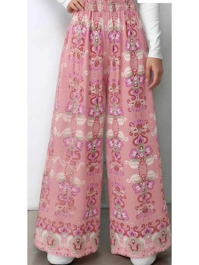 LOOWIE - Wholesale Pants - Women's - ELPABP Italian Wide Legs Pink Summer Pants LOOWIE