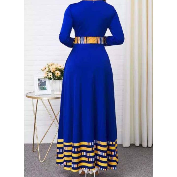 Blue Dashiki Formal Long Sleeved Maxi Dress for wholesale on Faire