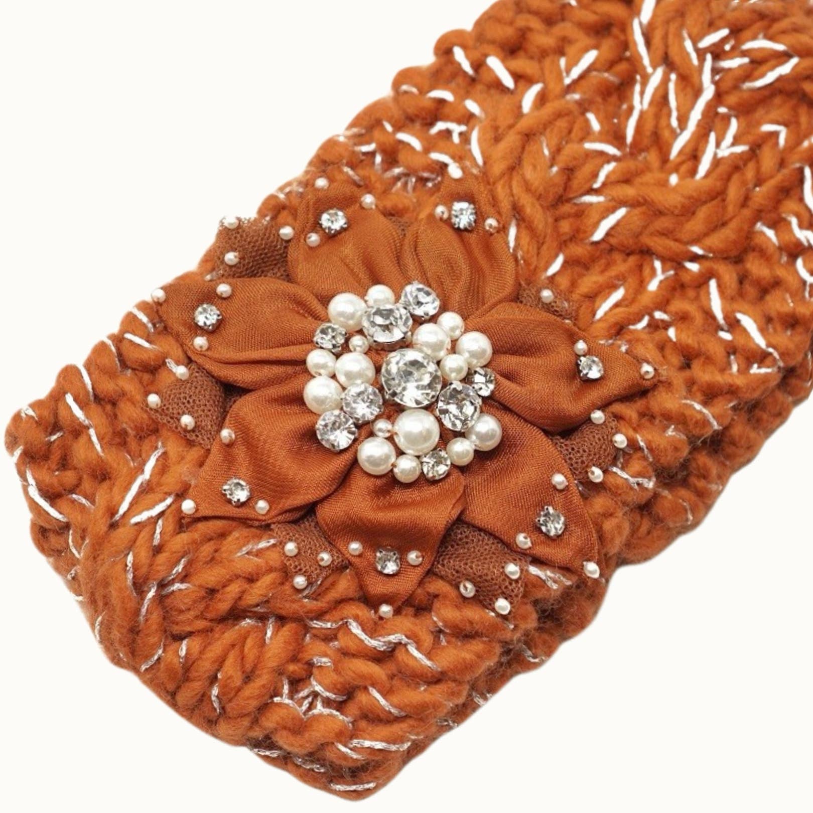 Olive & Pique – Engroshandel Pandebånd - Dame – Floral BejewelBling Glitz Knit Metallic-Lurex hovedindpakning4