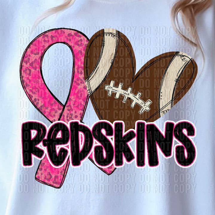 Redskins Pink Out Football Ribbon DTF Transfer for wholesale by K and M Designs
