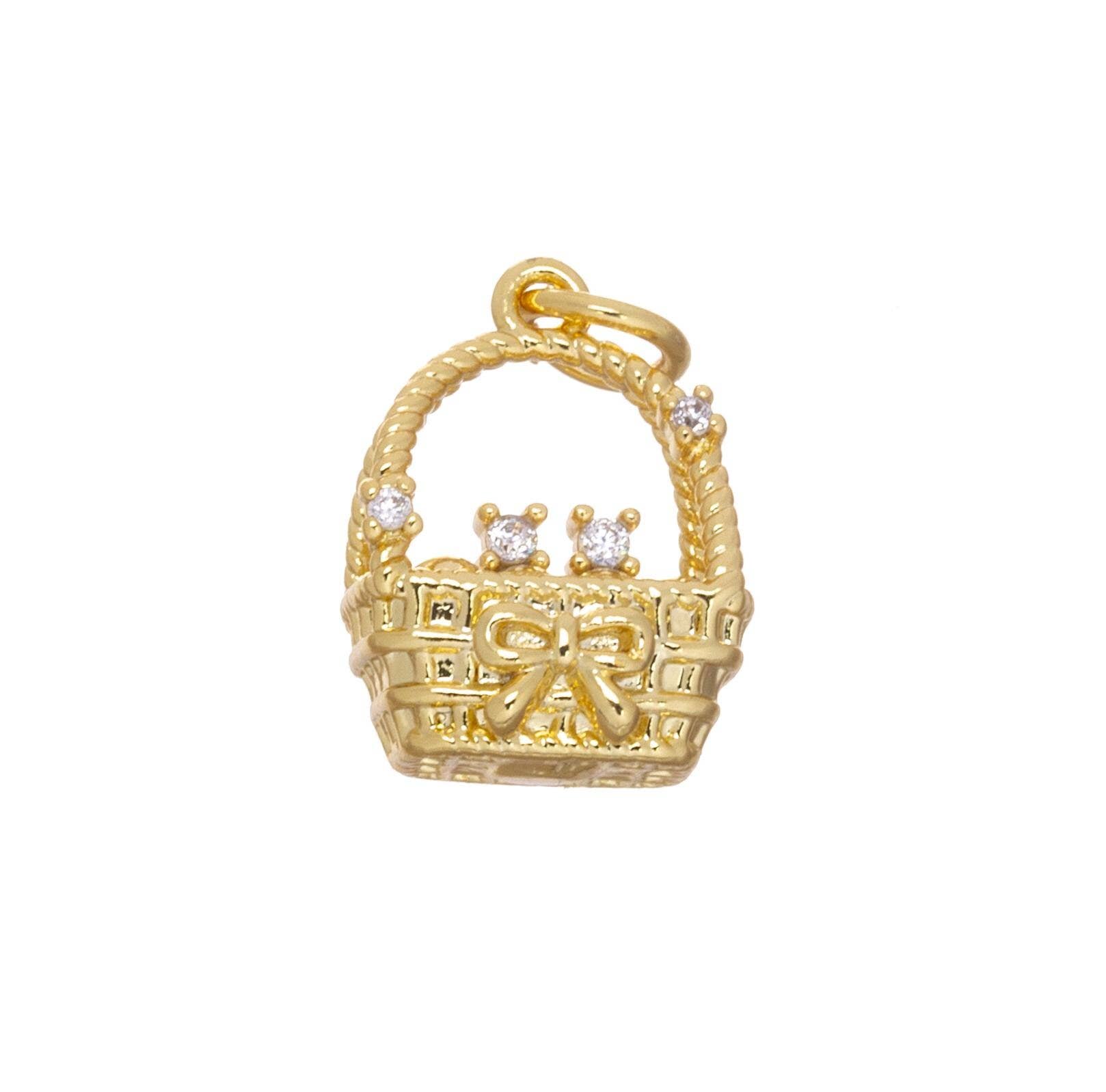 Jewel Pledge - Wholesale Individual Charm/Pendant - Gold & Weaved Easter Egg Basket Charms for Jewelry CPG24613
