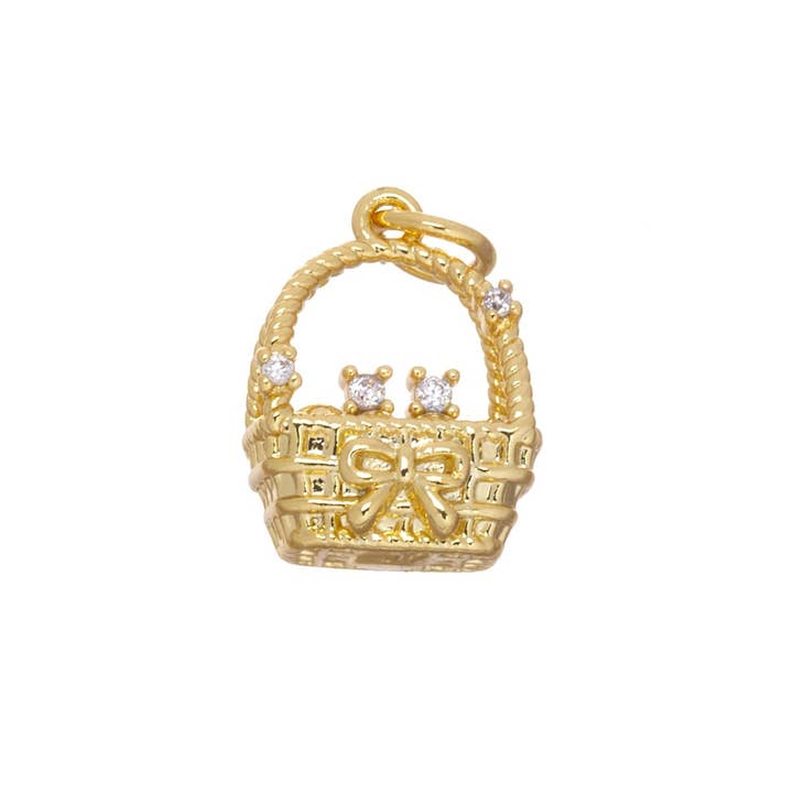Jewel Pledge - Wholesale Individual Charm/Pendant - Gold & Weaved Easter Egg Basket Charms for Jewelry CPG24613