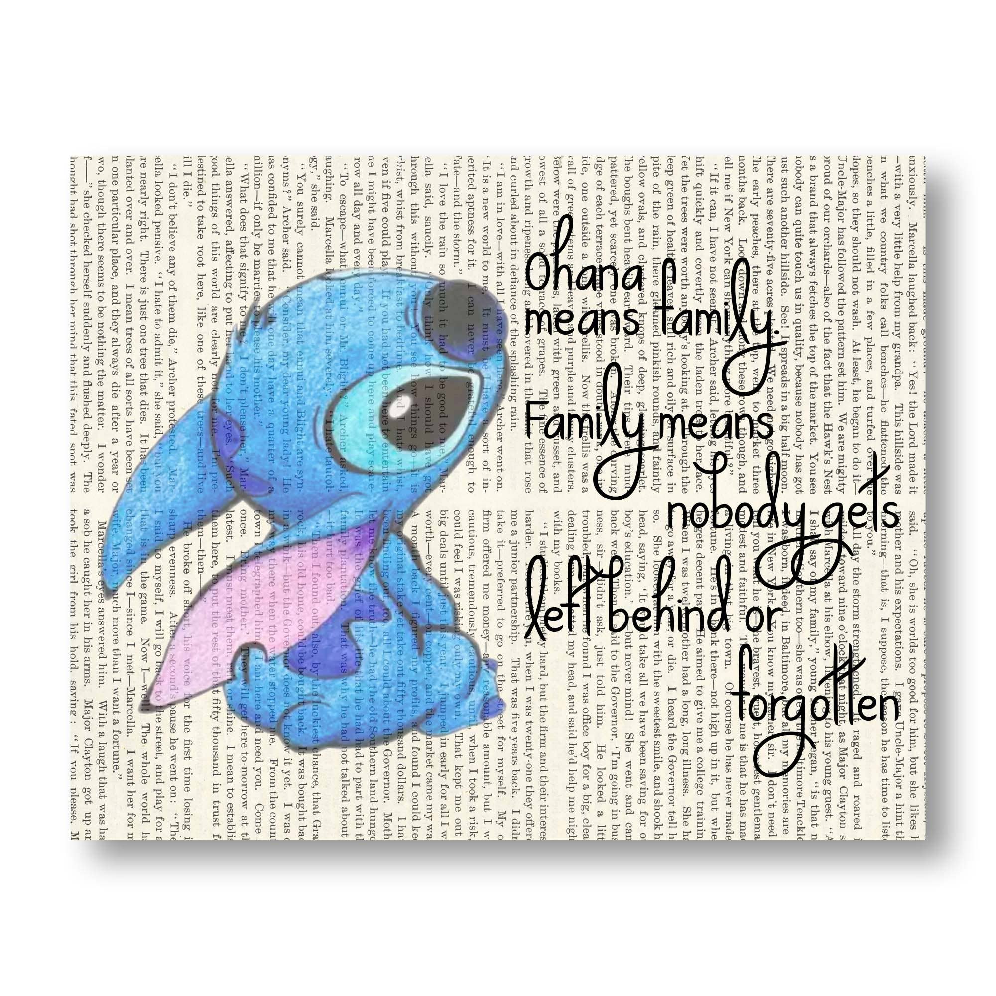 Cecelia Rose Book Page Art - Wholesale Art Print - Ohana Means Family - Lilo And Stitch0