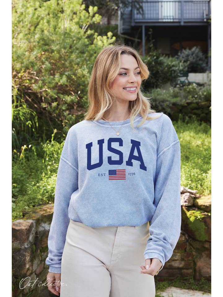 OAT COLLECTIVE - Wholesale Graphic Sweatshirt - Women's - USA EST.1776 Thermal Vintage Pullover3