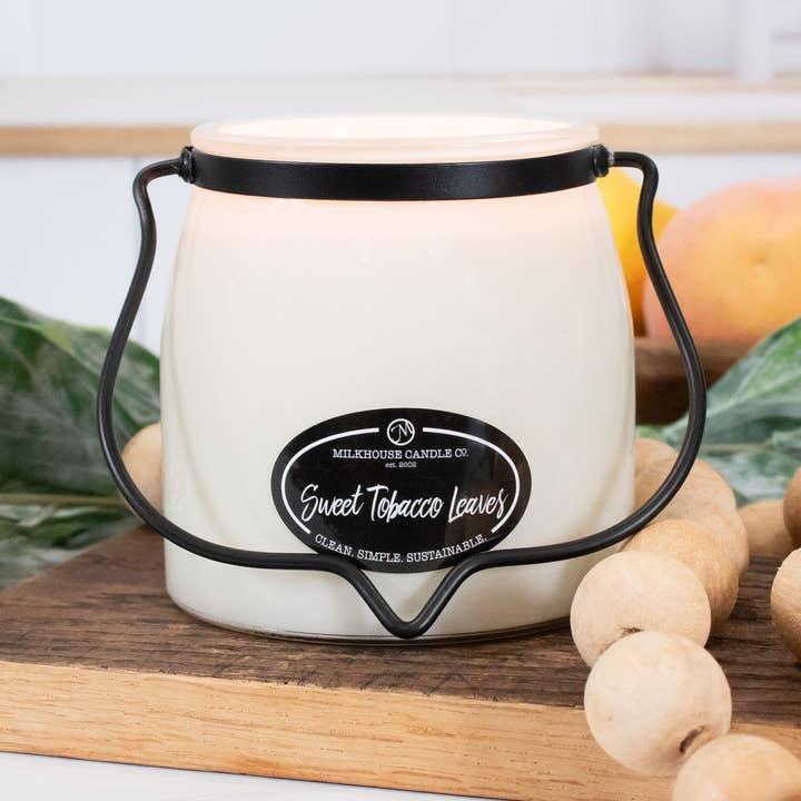 Milkhouse Candle Company - Wholesale Jar/Filled Candle - 16 oz Butter Jar Candle: Sweet Tobacco Leaves