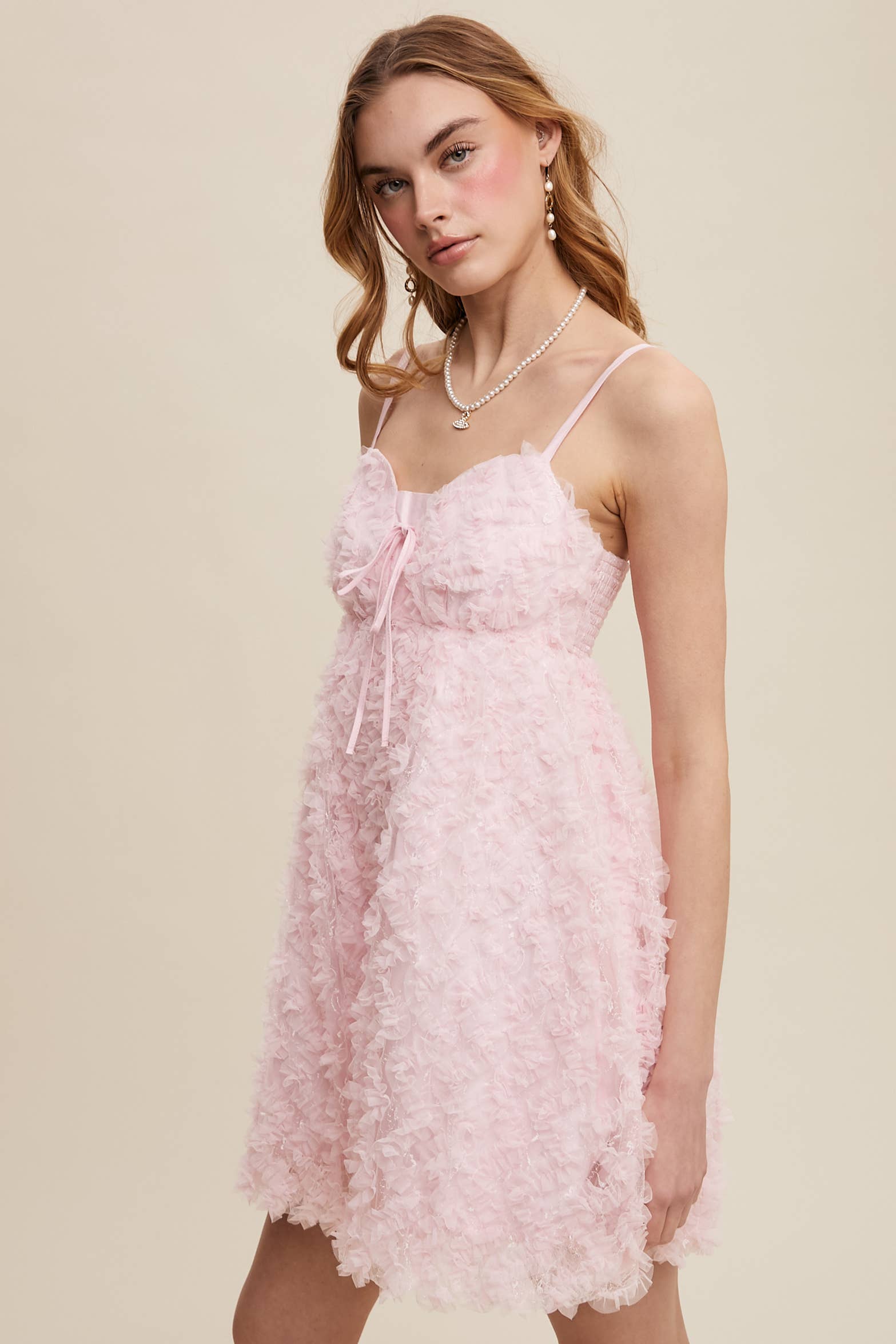 Listicle - Wholesale Dress - Women's - Fluffy Mesh Lace Layered Mini Dress31