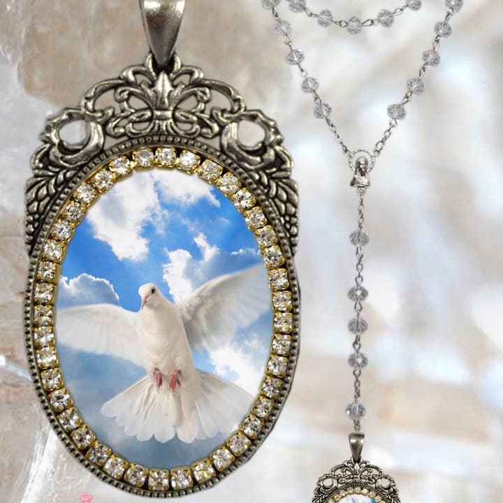 MariaSantissimaShop - Vendita all'ingrosso Collana con ciondolo/pendaglio - Rosario dello Spirito Santo, ciondolo a forma di medaglia cristiano religioso, fatto a mano