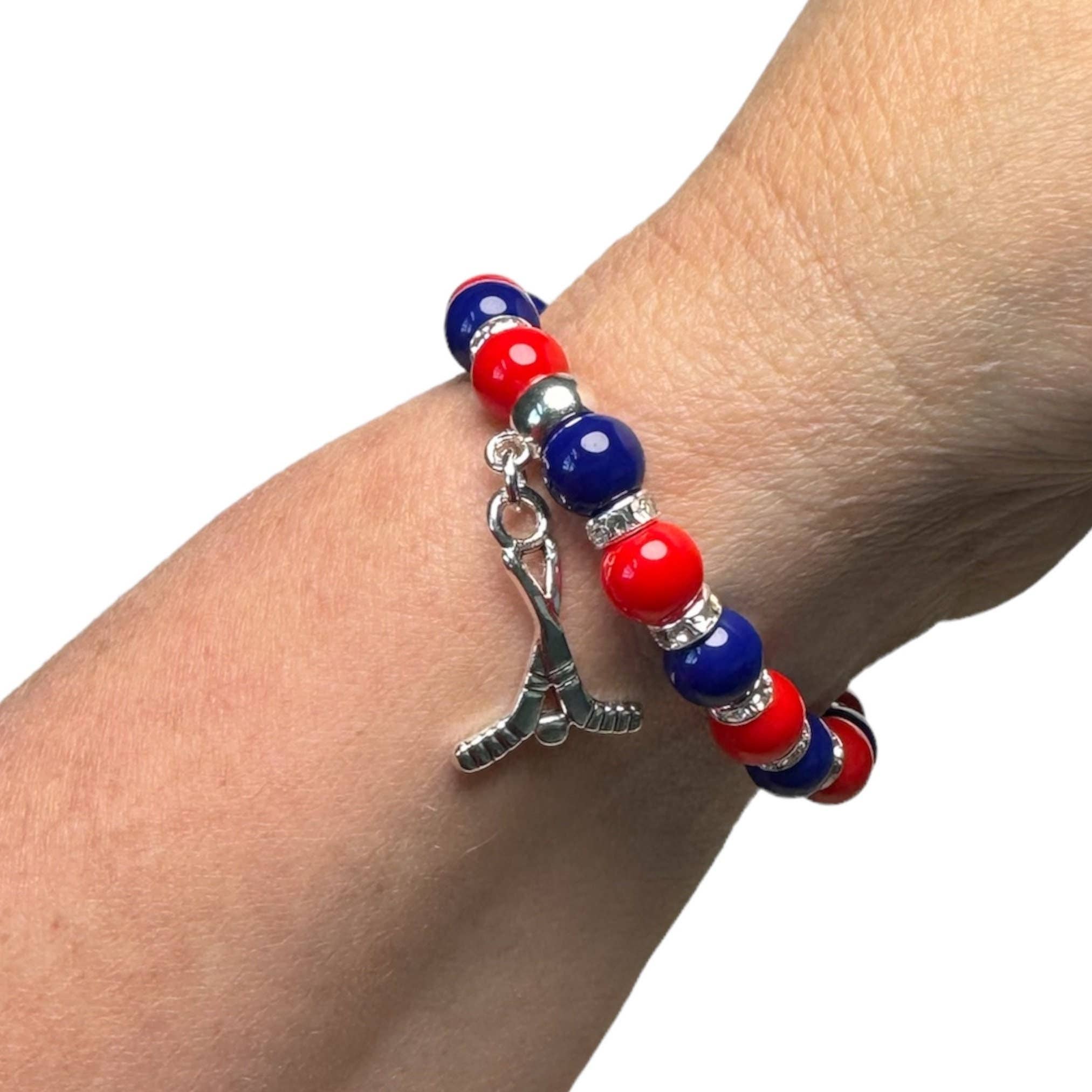 Fish Towne Designs, LLC - Wholesale Beaded Bracelet - Red and Blue Glass Bead Game Day Bracelet1