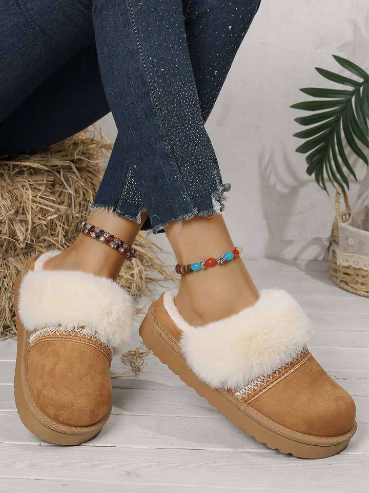 Lovesoft - Wholesale Slippers - Women's - Faux Suede Plush Trim Ethnic Mule Slippers14