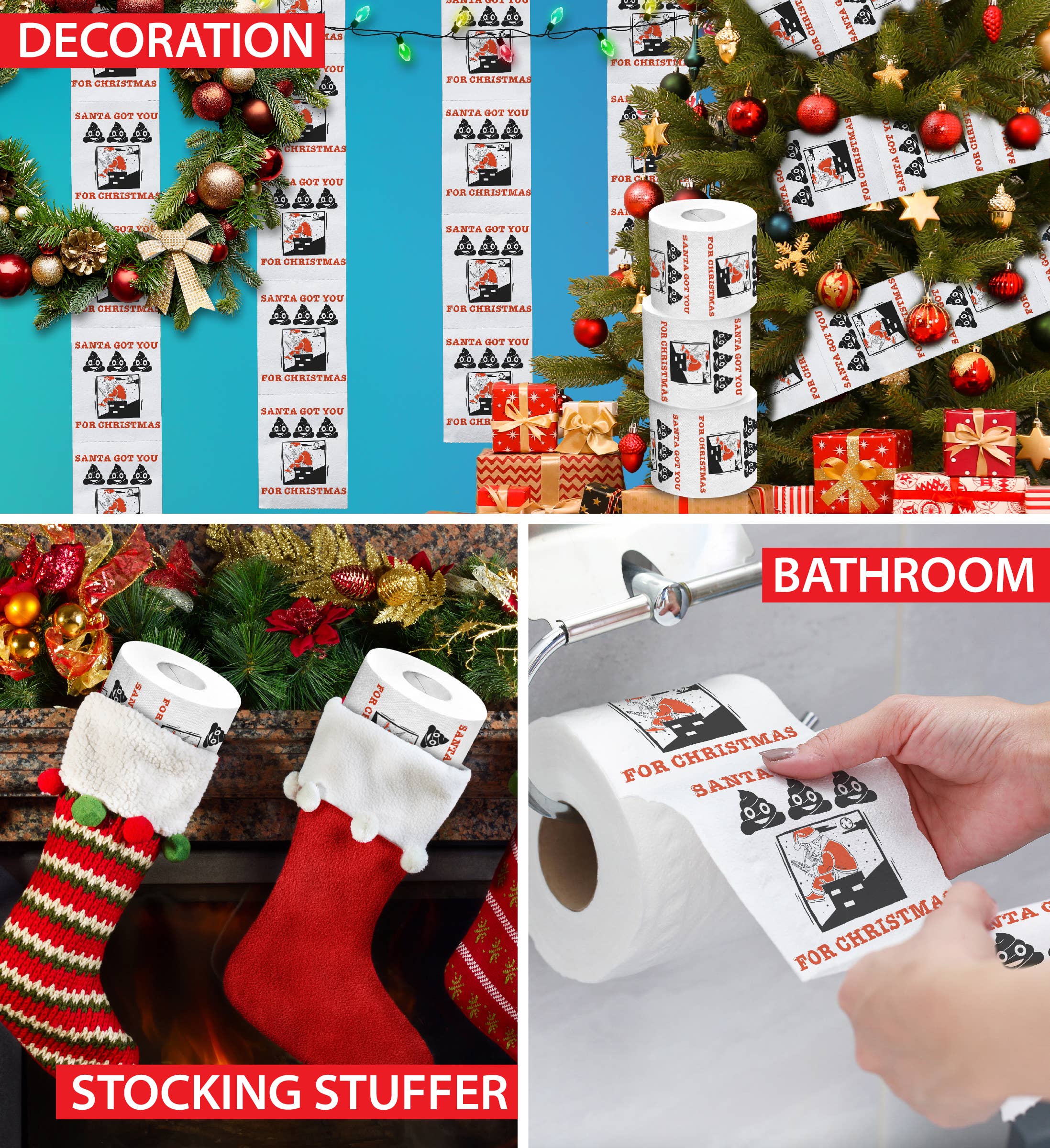 Cota Global - Vente Papier toilette - PAPIER TOILETTE IMPRIMÉ - LE PÈRE NOËL T'A APPORTÉ DU CACA POUR NOËL4