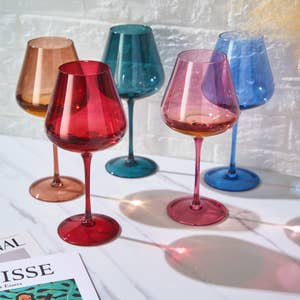 JoyJolt Hue Colored Stemless Wine Glass Set - Large 15 oz Glass