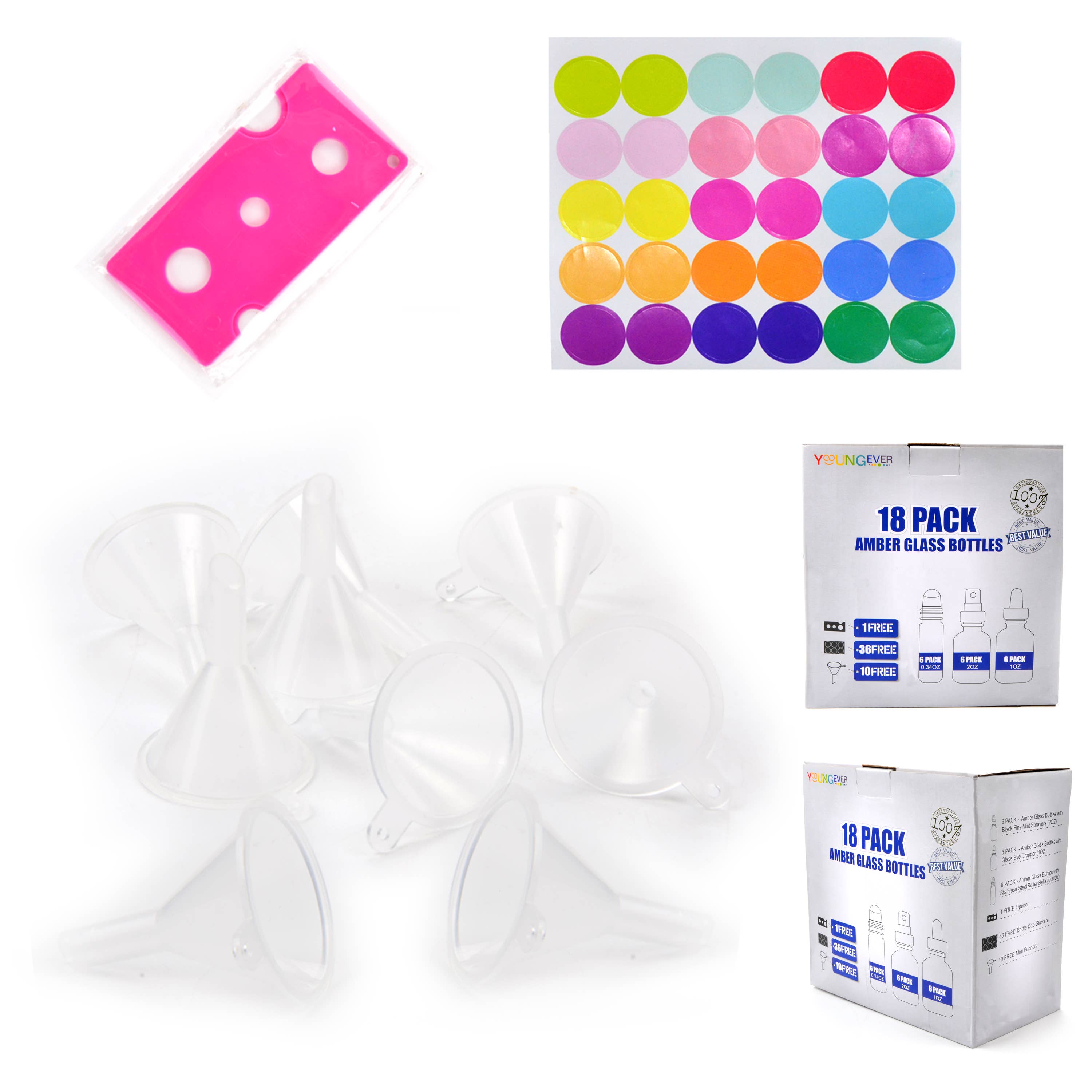 Youngever - Vente Supports pour huile essentielle - Lot de 18 bouteilles d'huiles essentielles en verre Youngever - Ambre2