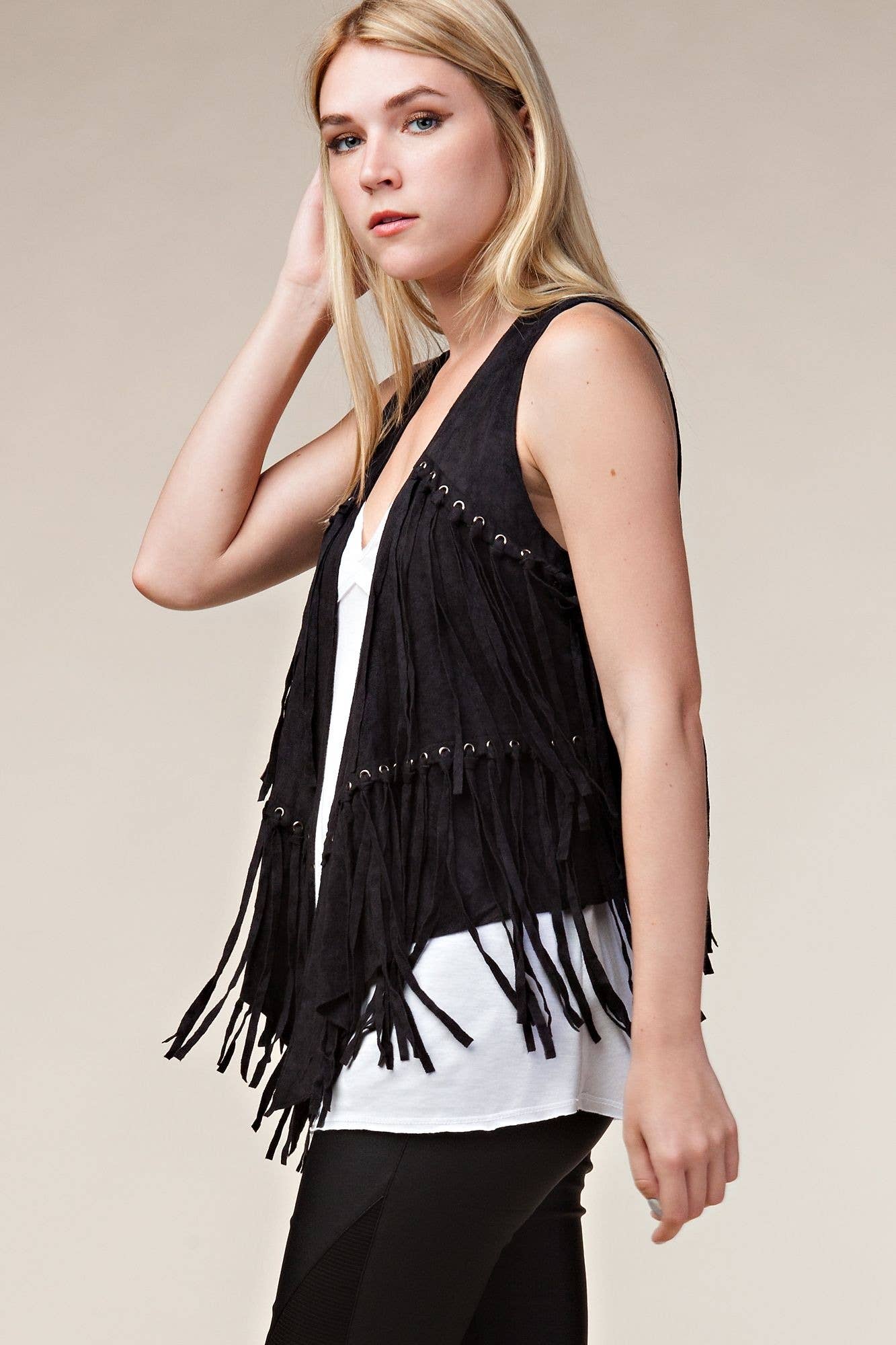 お買得品 acka fringe flower long vest フランジロングベスト