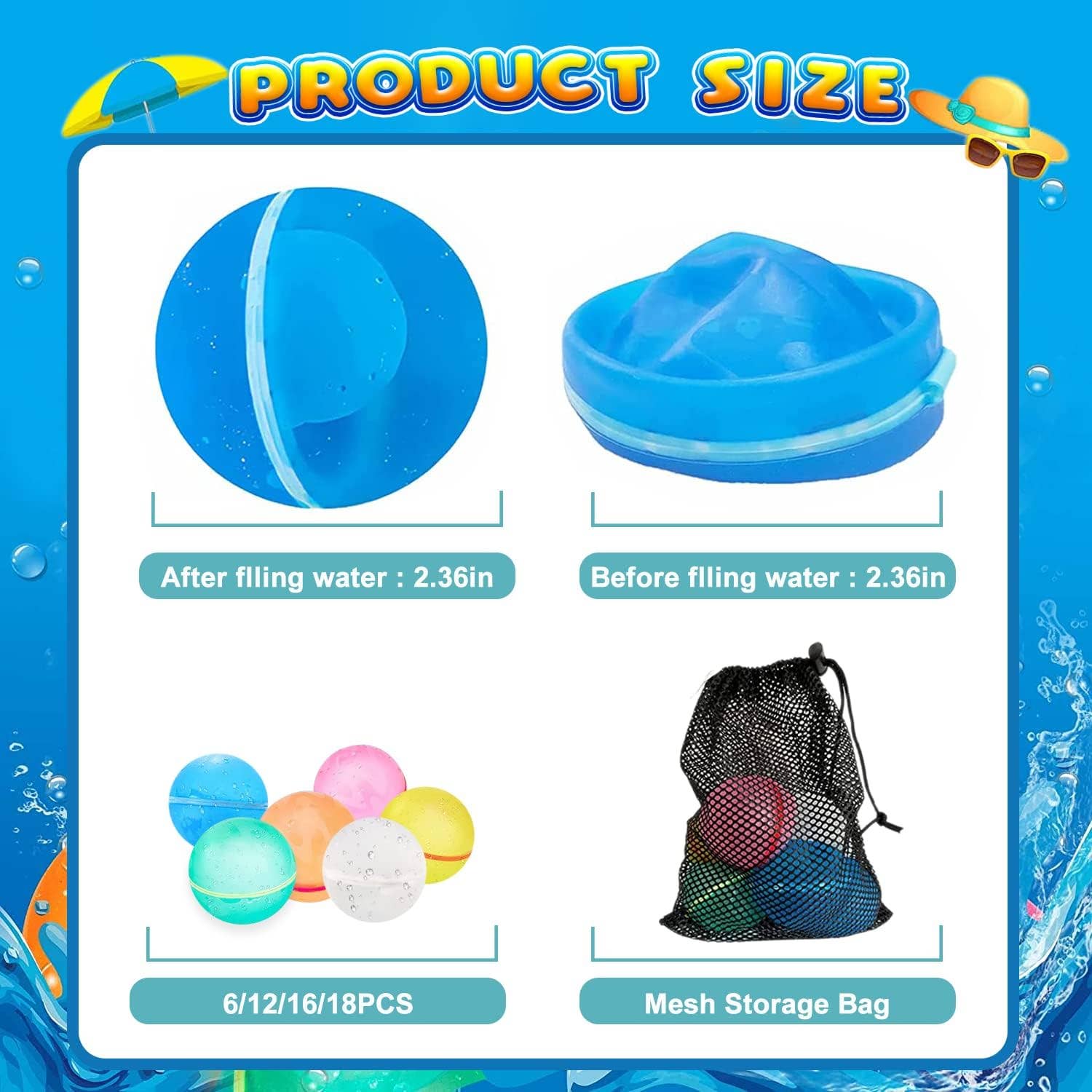 Lelaffet - Wholesale Beach/Pool Toy - Kids & Baby - 6 PCS Reusable Water Balloons for Kids, Pool Beach Toys1