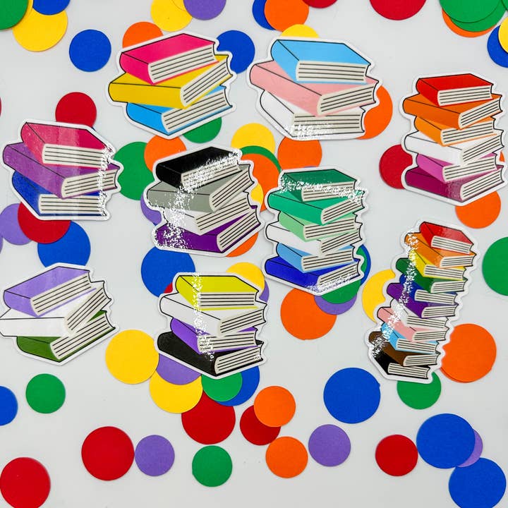 Subtle Gay Pride Flag Book Stack / die cut vinyl sticker for wholesale by The Rainbow Bookshelf