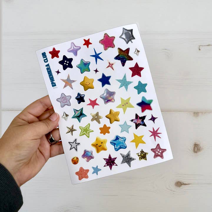 Star Stickers | Mixed Media Star Sticker Sheet | 8x6 for wholesale by The Ephemera Club