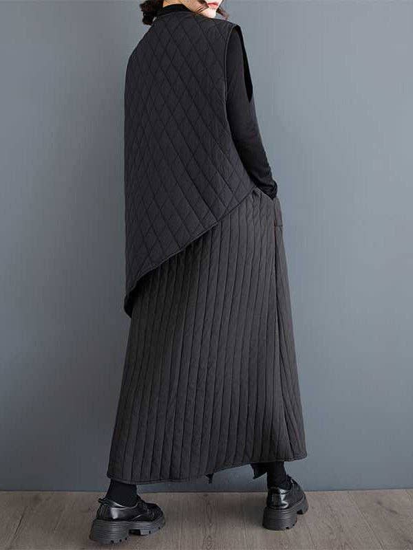 NERO Gonne a vita alta larghe asimmetriche con tasche elastiche trapuntate a tinta unita in vendita all'ingrosso su Faire6