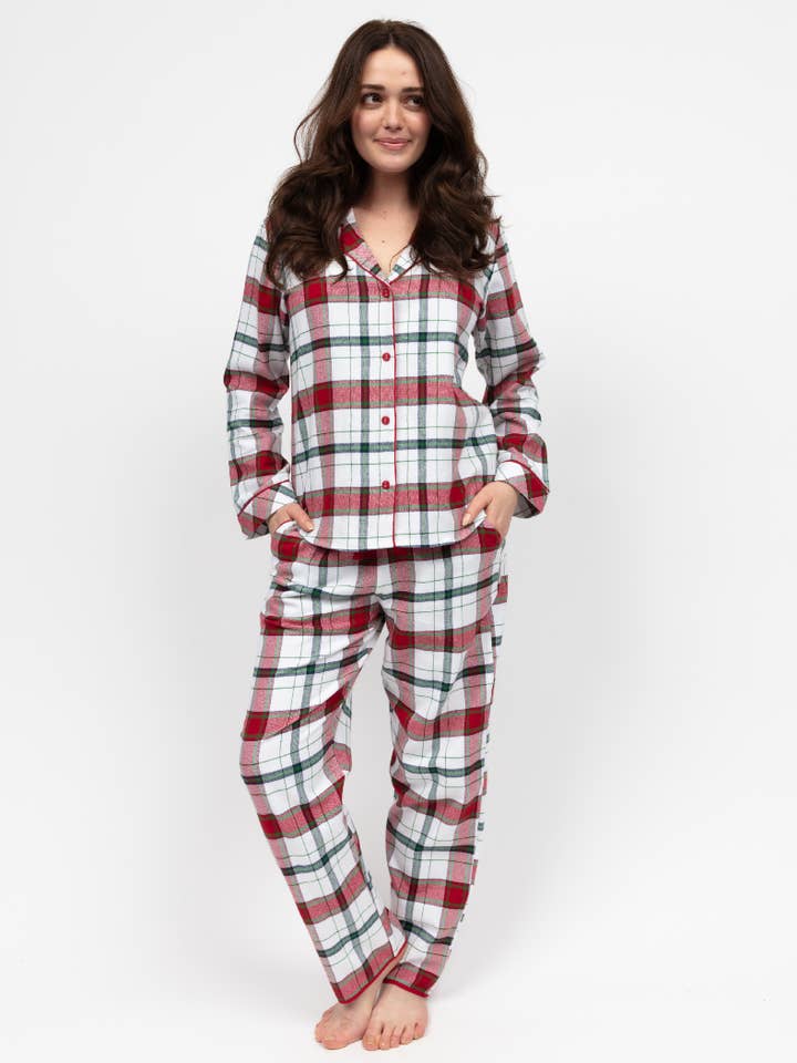 Set pigiama a quadri spazzolati rosso fuoco per la vendita all'ingrosso da parte di Cyberjammies