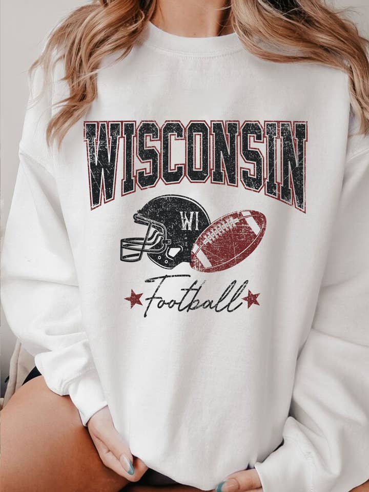 WISCONSIN FOOTBALL GRAPHIC BRUSHED SWEATSHIRTS for wholesale by Rustee Clothing