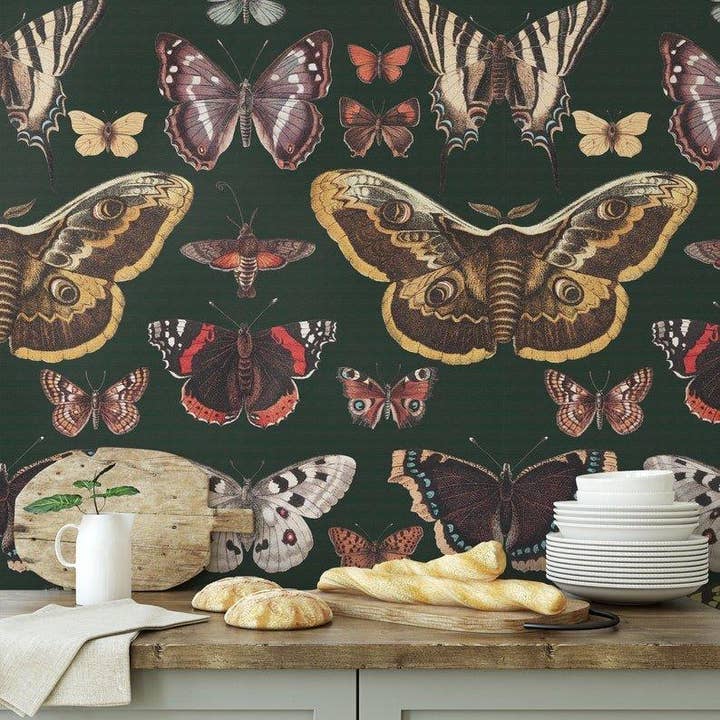 Carta da parati vintage botanica con farfalle for wholesale by Wallpapers4Beginners