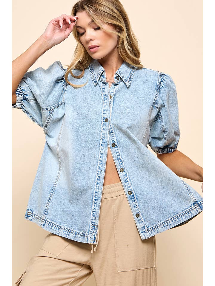 Light Blue Button Down Denim Top for wholesale on Faire10