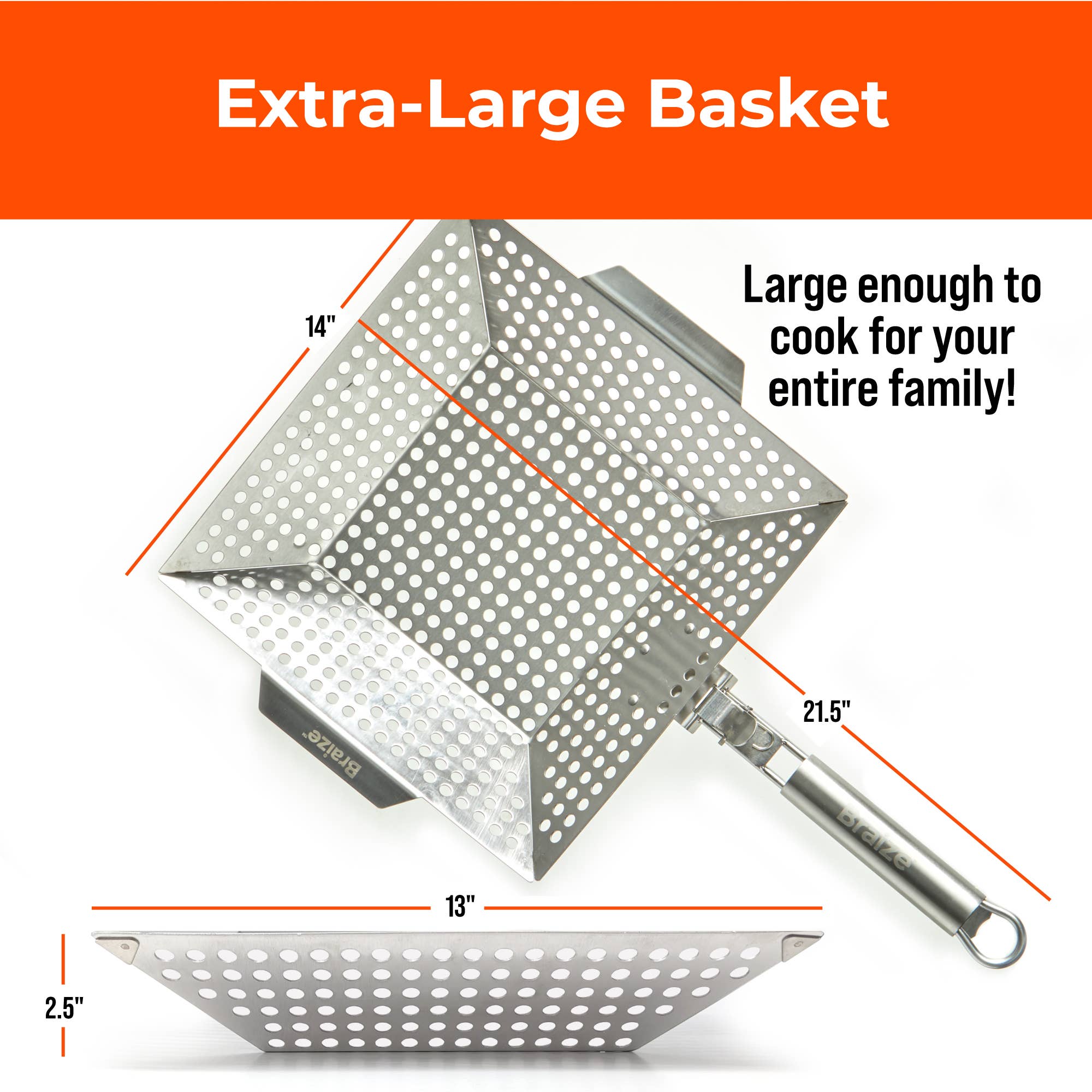 Braize – wholesale Outdoor grill tools – Grill Basket with Removable Handle2