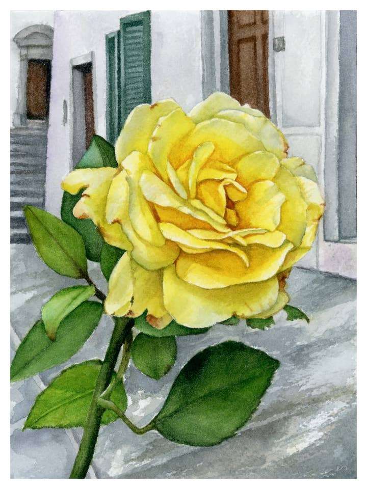 Stampa di Rosa Gialla – Arte da Parete Floreale ad Acquerello Luminoso per la vendita all'ingrosso da parte di Art by Emma Lian