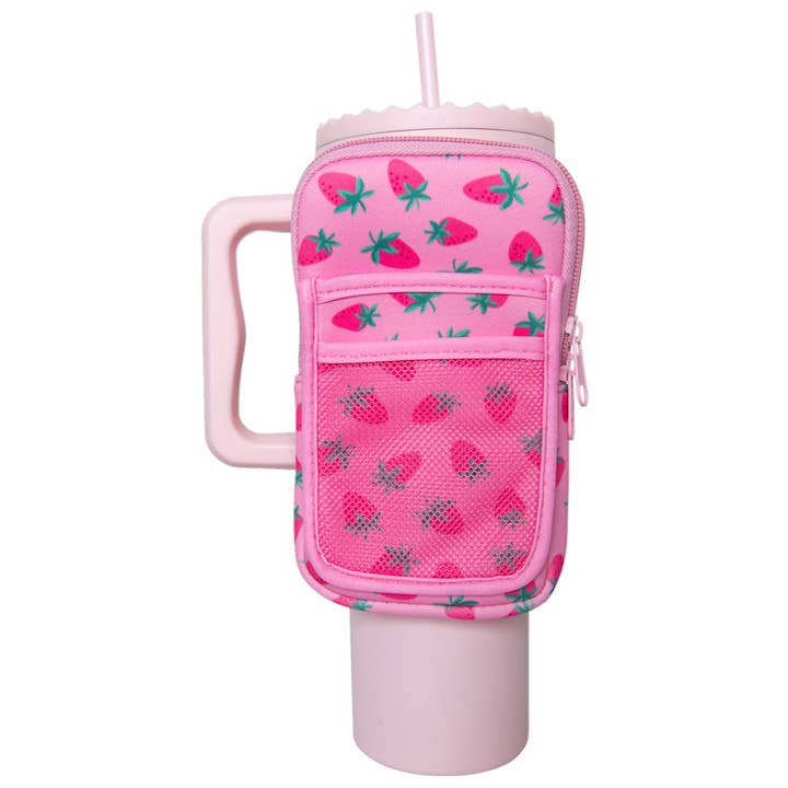 Pink Subtle Strawberry Wholesale Tumbler Pouch Bag for wholesale on Faire
