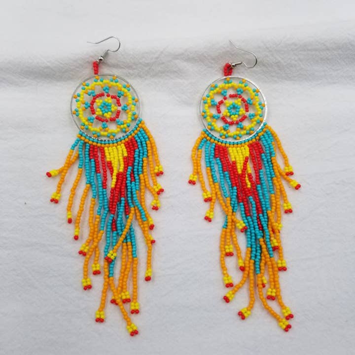 Handwoven Seed Bead Fringe Dreamcatcher Earrings for wholesale by ENA Jewelry