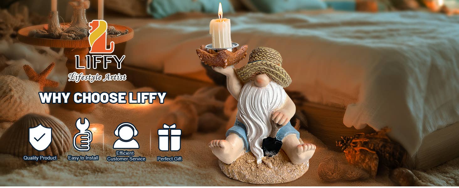 Liffy - Wholesale Candle Holder - Beach Gnome Resin Candle Holder Figurine Coastal Decor11