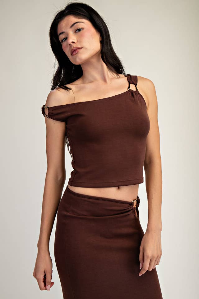 Edit by Nine - Wholesale Blouse - Women's - TT6081 METAL TRIMMED ONE SHOULDER KNIT TOP