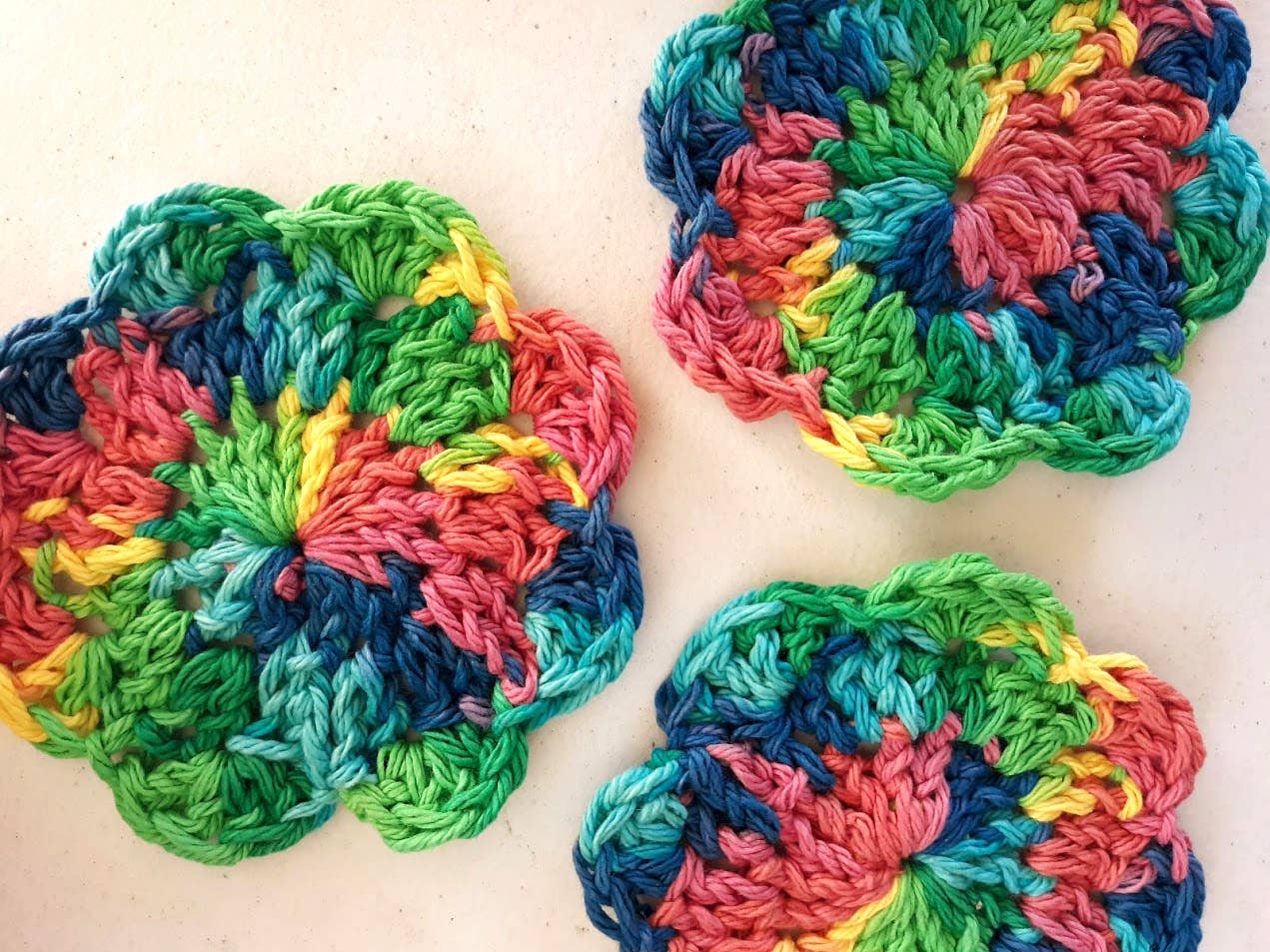 Clover Garden Crafts - Wholesale Wash Cloth - Cotton Floral Face Scrubbie or Coaster in Rainbow Colors1