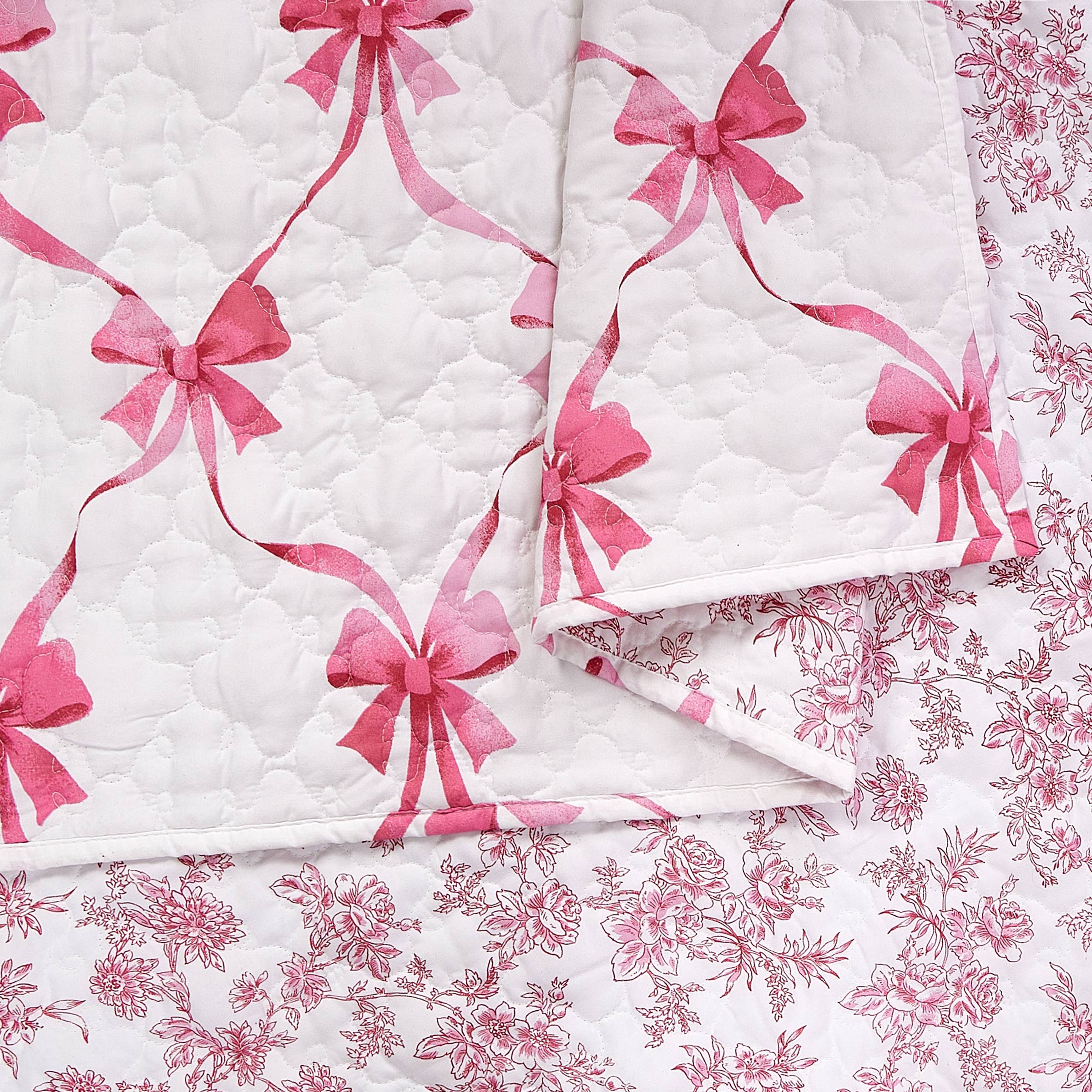 Peking Handicraft - Wholesale Bedding Set - ABIGAIL BOW QUILT SET - Pink - Modern heirloom4