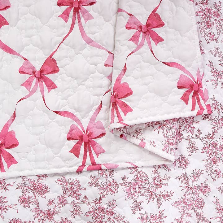 Peking Handicraft - Wholesale Bedding Set - ABIGAIL BOW QUILT SET - Pink - Modern heirloom4
