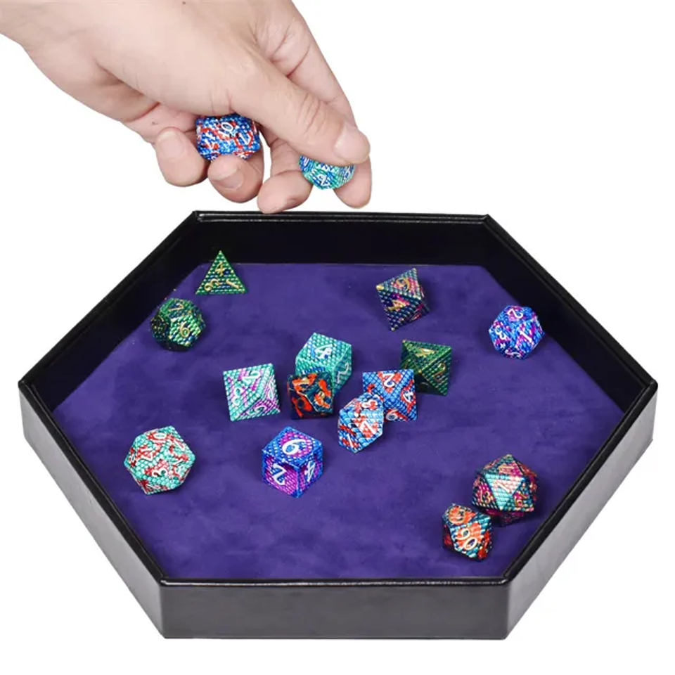 Tabletop Dominion Limited – wholesale Dice – Tray of Fates | Hexagonal Dice Tray | Blue Felt2