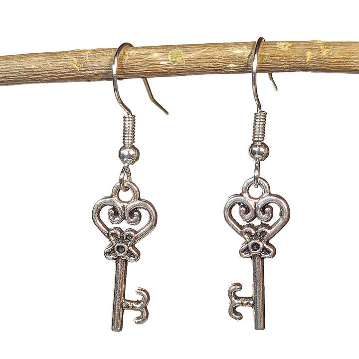 Antique Silver Small Rounded Master Key Earrings for wholesale by Stylish Jewelry Supply