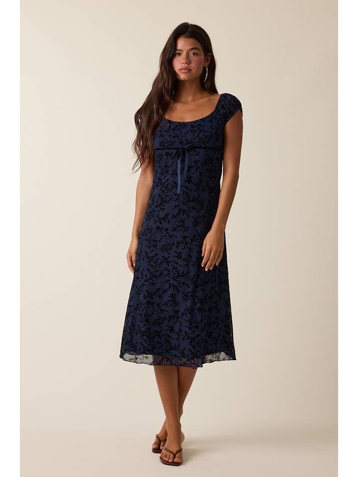 Sky to Moon - Wholesale Dress - Women's - BURNOUT VELVET CAP SLEEVE LAYERED MIDI DRESS4