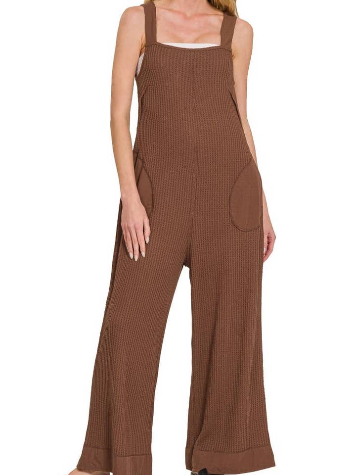 Knit Waffle Wide Leg Overalls for wholesale by Vanilla Monkey