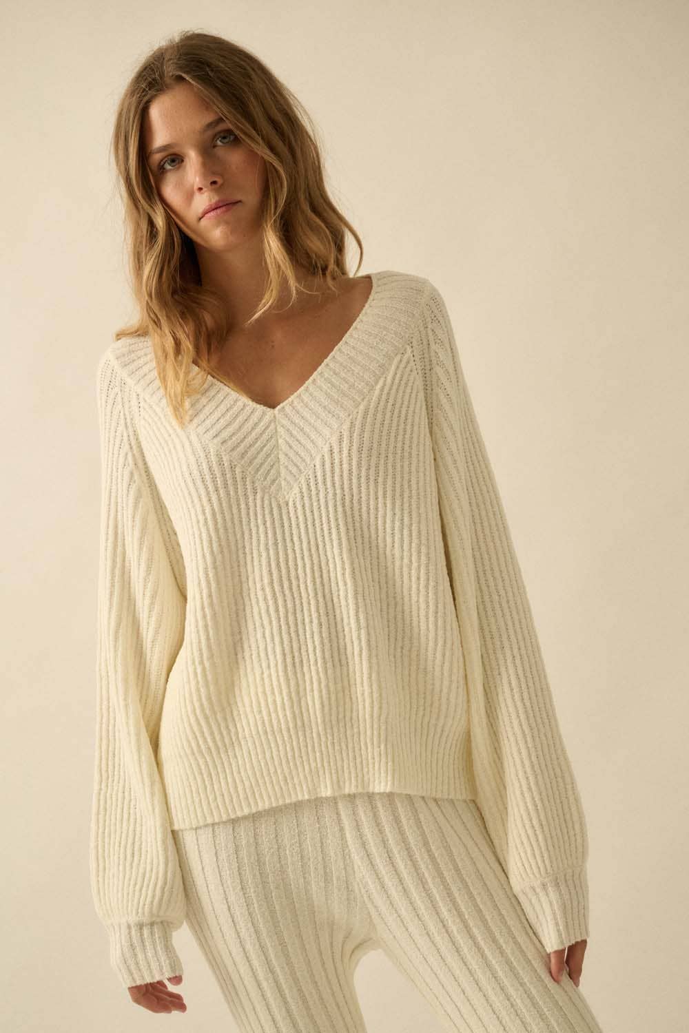 Promesa USA - Wholesale Knit Sweater - Women's - Ribbed Knit V-Neck Loose-Fit Raglan Sweater12
