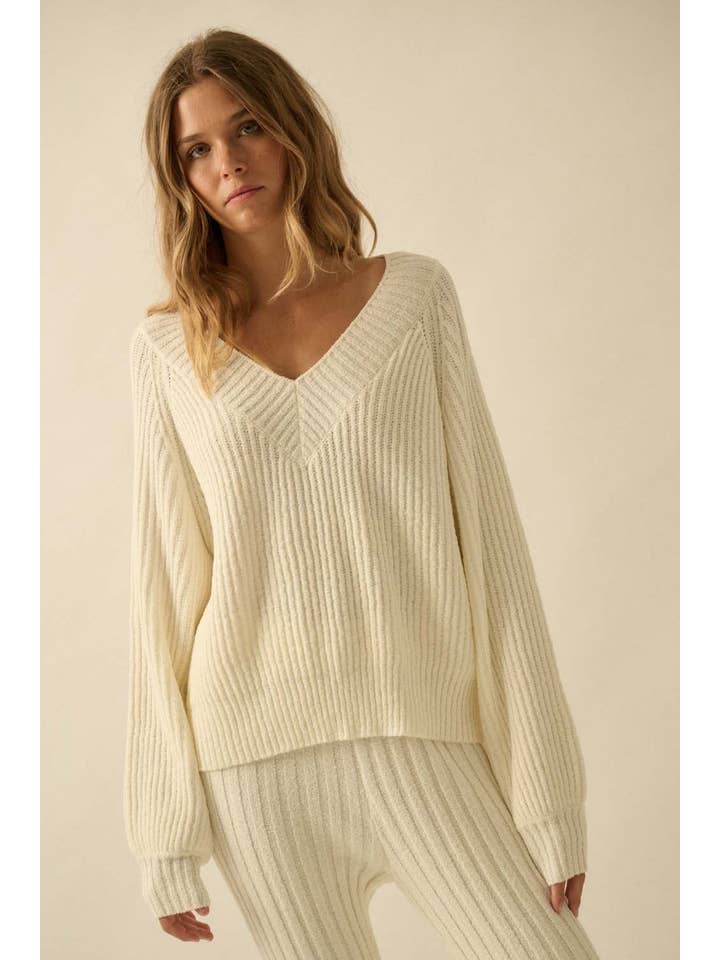 Promesa USA - Wholesale Knit Sweater - Women's - Ribbed Knit V-Neck Loose-Fit Raglan Sweater12
