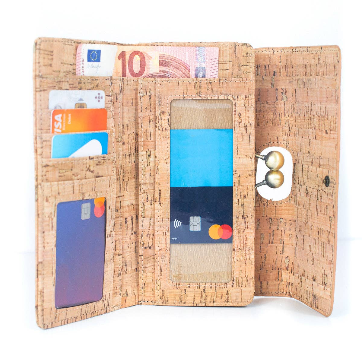 Meninas Bonitas Cork - Vente Portefeuille – femme - Portefeuille femme en liège naturel avec fermoir en laiton ancien4