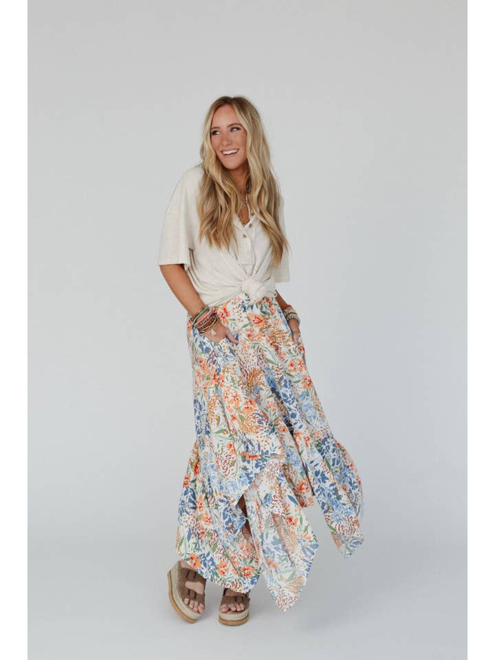 Three Bird Nest - Wholesale Skirt - Women's - Swing Of Things Pocketed Midi Skirt - Floral1