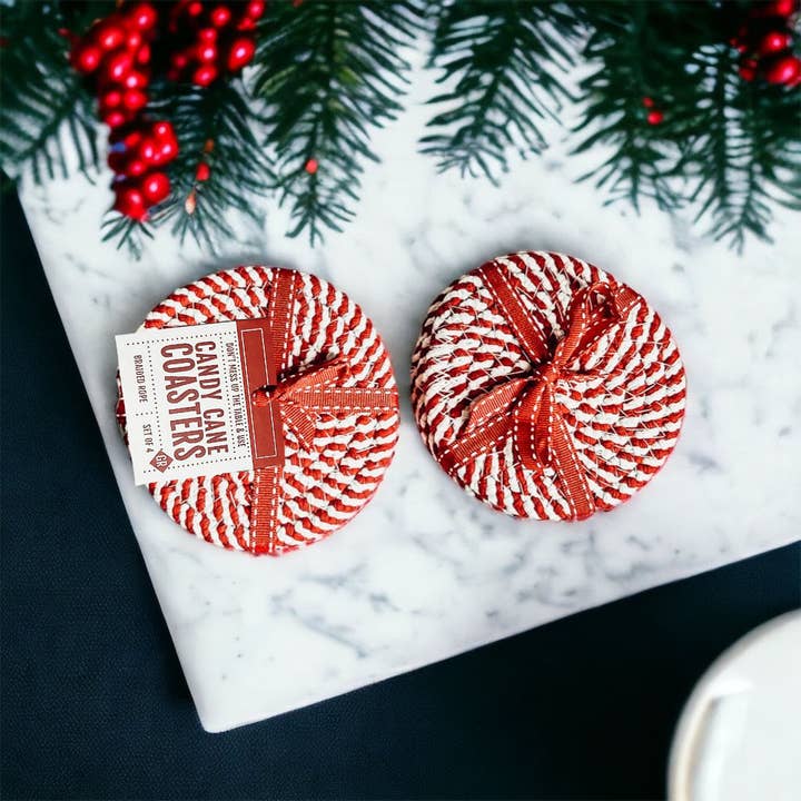 Gia Roma - Wholesale Christmas Decoration - Holiday Fabric Coasters, Red White Christmas Coaster Set