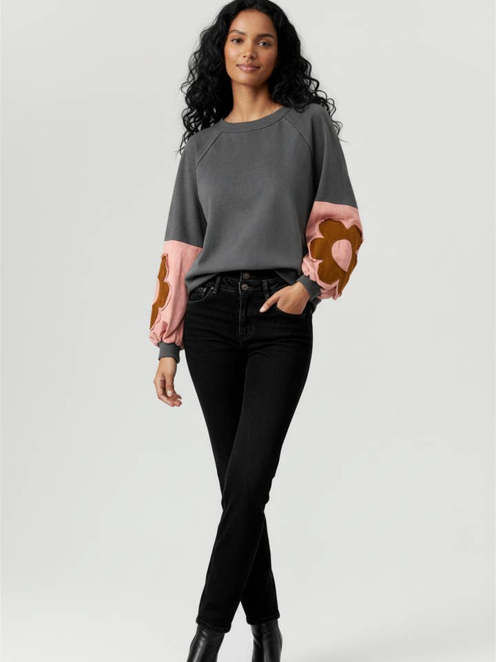 Kori America - Wholesale Knit Top - Women's - FLORAL PATCHWORK LONG SLEEVE COLOR BLOCK TOP3